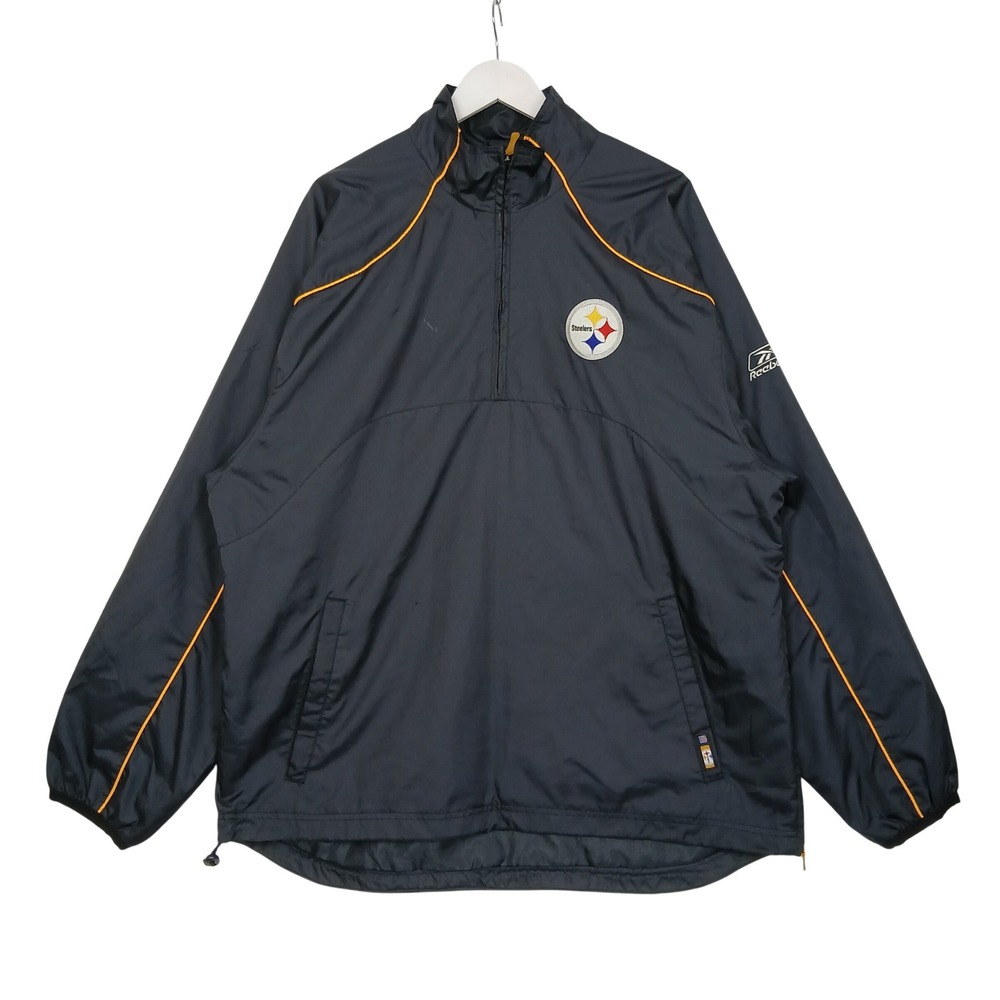 Reebok NFL Pittsburgh Steelers Windbreaker Jacket Mens Large Black Quarter Zip